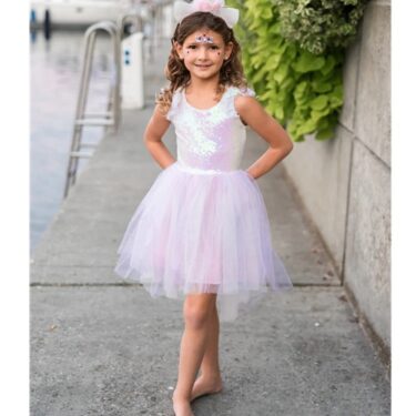 Bleikur tjullkjóll með einhyrninga hárspöng