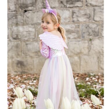 Ljósfjólublár tjullkjóll með einhyrninga hárspöng