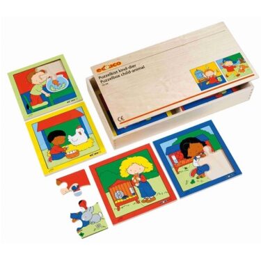 Börn og gæludýr trépúsl - 8 stk