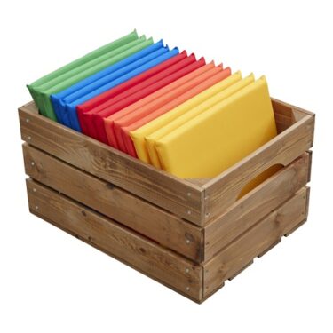 Vatnsheldar litríkar sessur í viðarkassa - 15 stk