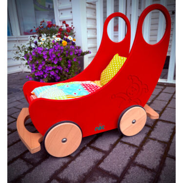 Dúkkuvagn/dúkkuvagga úr viði frá NIC / NIC Two-In-One Convertible Wooden Cradle and Pram, red